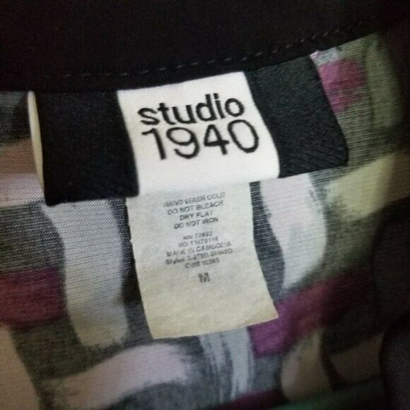 Studio 1940 Womens Sz M Multicolor  Geometric 3/4 Sleeve Blouse - Picture 2 of 9